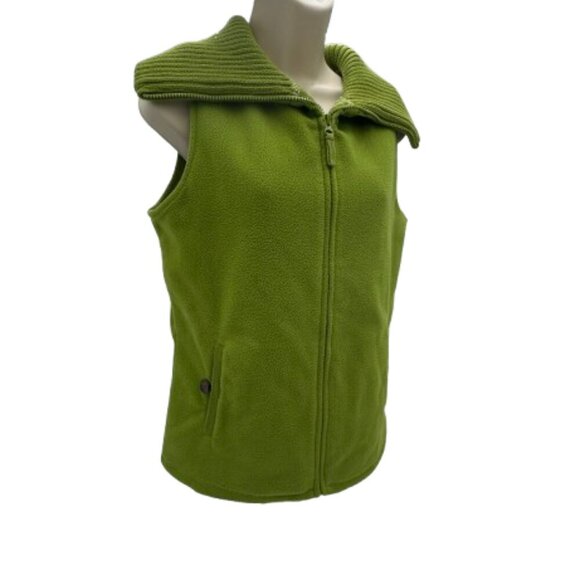Lands' End Women's Small  Green Fleece Zip Up Wide Ribbed Knit Collar Vest - Picture 4 of 8